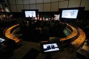 Bank of Canada Governor Stephen Poloz launches Canada's new $10 banknote, which has a portrait of Viola Desmond, the first Canadian woman on a banknote, at the Canadian Museum For Human Rights in Winnipeg, Monday, Nov. 19, 2018. Poloz and Desmond's sister, Wanda Robson, officially launched the unique, vertically oriented purple bill. THE CANADIAN PRESS/John Woods