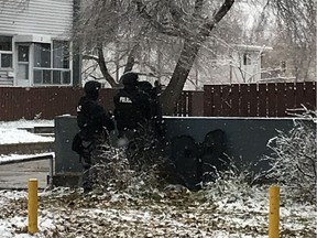 Police units including the Tactical Support Team's Armoured Rescue Vehicle were on the scene of an armed standoff on Friday, in the Gilbert Park housing complex in Shaughessy Park.