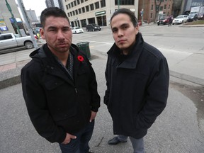 Jonathan Meikle (left) and Matthew Shorting detained a man who was armed with a knife, During the altercation, Meikle was stabbed in the leg.  Tuesday, November 06/2018 Winnipeg Sun/Chris Procaylo/stf