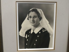 A photograph of war hero Agnes Wilkie of Carman, Man., the only nurse killed by enemy action in the Second World War, hangs at the Misericordia Education & Research Centre in Winnipeg, on Wed., Nov. 7, 2018. Kevin King/Winnipeg Sun/Postmedia Network