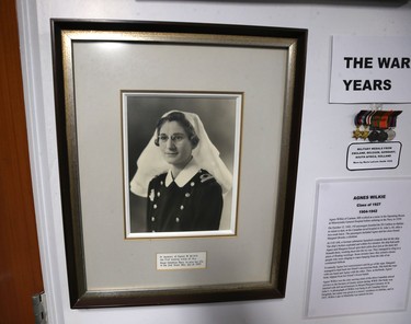 A photograph of war hero Agnes Wilkie of Carman, Man., the only nurse killed by enemy action in the Second World War, hangs at the Misericordia Education & Research Centre in Winnipeg, on Wed., Nov. 7, 2018. Kevin King/Winnipeg Sun/Postmedia Network