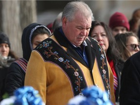 David Chartrand, Manitoba Metis Federation President, during a ceremony at Louis Riel's grave, in Winnipeg on Friday.
