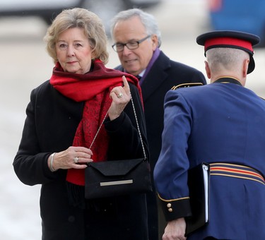 Janice Clare Filmon (left), the 25th and current Lieutenant Governor of Manitoba, arrives at the Manitoba Legislative Building, in Winnipeg,  to deliver the Throne Speech.  She is accompanied by her husband, former Manitoba Premier, Gary Filmon. Tuesday, November 20/2018 Winnipeg Sun/Chris Procaylo/stf
