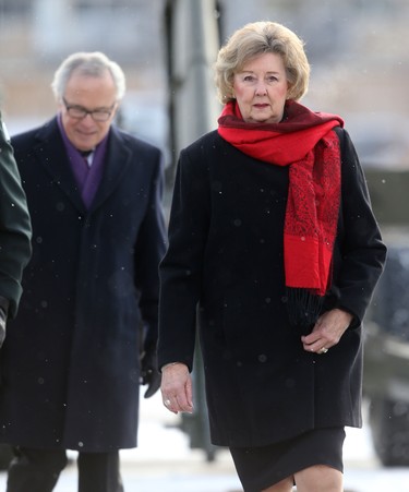 Janice Clare Filmon (middle), the 25th and current Lieutenant Governor of Manitoba, at the Manitoba Legislative Building, in Winnipeg, she is accompanied by her husband, former Manitoba Premier, Gary Filmon. Tuesday, November 20/2018 Winnipeg Sun/Chris Procaylo/stf