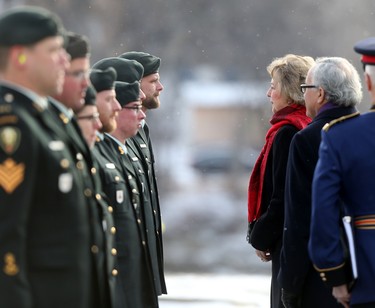 Janice Clare Filmon, the 25th and current Lieutenant Governor of Manitoba, inspects members of the 38 Artillery Tactical Group, the soldiers fired a fifteen gun salute to mark the opening of the Legislature.  Tuesday, November 20/2018 Winnipeg Sun/Chris Procaylo/stf