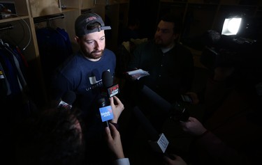 Matt Nichols speaks to media in the Winnipeg Blue Bombers locker room on Mon., Nov. 19, 2018. Kevin King/Winnipeg Sun/Postmedia Network