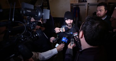 Weston Dressler speaks with media in the Winnipeg Blue Bombers locker room on Mon., Nov. 19, 2018. Kevin King/Winnipeg Sun/Postmedia Network