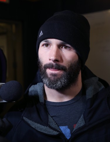 Weston Dressler speaks with media in the Winnipeg Blue Bombers locker room on Mon., Nov. 19, 2018. Kevin King/Winnipeg Sun/Postmedia Network