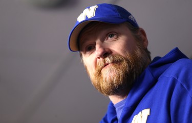 Winnipeg Blue Bombers head coach Mike O'Shea speaks with media on the day the team cleaned out its lockers on Mon., Nov. 19, 2018 following a loss to the Calgary Stampeders in the CFL's Western Final. Kevin King/Winnipeg Sun/Postmedia Network