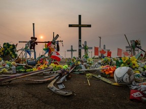 A memorial for the 16 members of the Humboldt Broncos hockey team that were killed in a bus crash near Tisdale, Sask., on Wednesday August 22, 2018. A memorial is being held Saturday, April 6, 2019. Leah Hennel/Postmedia Network file