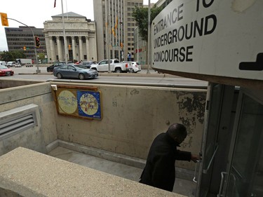 A man enters the underground concourse near the northwest corner of Portage Avenue and Main Street in Winnipeg on Mon., Sept. 24, 2018. Kevin King/Winnipeg Sun/Postmedia Network