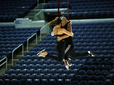 Crew members rehearse for Crystal, a Cirque du Soleil production that combines aerial acrobatics with figure skating, at Bell MTS Place in Winnipeg on Wed., Oct. 3, 2018. Kevin King/Winnipeg Sun/Postmedia Network