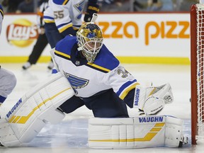 St. Louis Blues goaltender Jake Allen stopped 26 of 26 shots for the shutout against the Jets last night. (The Canadian Press)