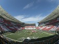 Fans before the Labour Day Classic between the Saskatchewan Roughriders and the Winnipeg Blue Bombers at Mosaic Stadium in Regina.