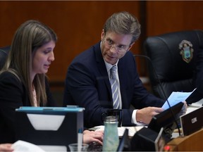 Coun. Kevin Klein speaks with the clerk during the Assiniboia committee meeting at City Hall in Winnipeg on Tues., Nov. 13, 2018. Kevin King/Winnipeg Sun/Postmedia Network