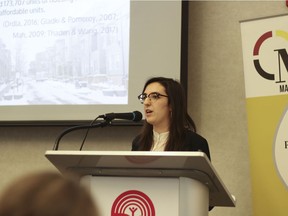 A recent city planning masters graduate Lissie Rappaport presented her research on how to build more affordable housing in Winnipeg on Monday at the United Way.