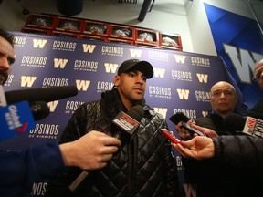 Winnipeg Blue Bombers running back Andrew Harris spoke to media in Winnipeg Tuesday.
