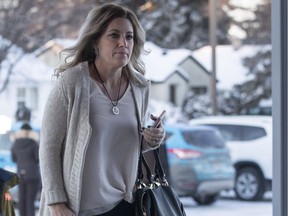 Christina Haugan, whose husband Darcy was head coach of the Humboldt Broncos when he died in the team bus crash on April 6, 2018, enters the Kerry Vickar Centre at the sentencing hearing for semi driver Jaskirat Singh Sidhu on Jan. 29, 2019