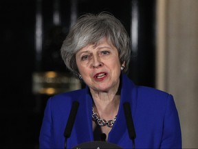 Prime Minister Theresa May addresses the media at number 10 Downing street after her government defeated a vote of no confidence in the House of Commons on January 16, 2019 in London, England. (Dan Kitwood/Getty Images)
