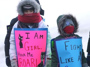 Winnipeggers braved the extreme cold to take part in the third Women's March Winnipeg at the Manitoba Legislative Building on Saturday. Despite wind chill values near -40, about 150 people showed up for the event which featured a number of speakers and a short march around the grounds of the Legislative Building.