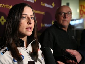 Shannon Birchard, second for top-ranked Team Einarson, speaks with reporters after the top-five seeds for the provincial Scotties Tournament of Hearts in Gimli were announced during a news conference at the Manitoba Sports Hall of Fame in Winnipeg on Wed., Jan. 16, 2019. (KEVIN KING/WINNIPEG SUN)