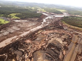 An aerial view shows the area of a collapsed dam in Brumadinho, Brazil, Saturday, Jan. 26, 2019.