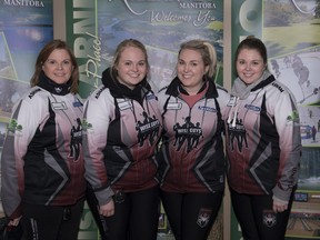 Team Barb Spencer (left to right skip Barb Spencer, daughters Katie Spencer, Holly Spencer and Allyson Spencer of the Assiniboine Memorial Curling Club in Winnipeg who are taking part in the Scotties Tournament of Hearts, Jan. 9-14, 2018 in Killarney, Man.