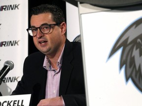 Matt Cockell, Ice president and general manager, speaks during a press conference to officially announce the Kootenay ice are moving to Winnipeg, at The Rink Training Centre on MacGillivray Boulevard in Winnipeg, on Tues., Jan. 29, 2019. Kevin King/Winnipeg Sun/Postmedia Network