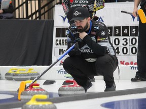 Team Carruthers with Reid Carruthers throwing third stones won is fifth straight game Saturday morning at the men's provincial curling championship at Tundra Oil & Gas Place in Virden, Man.