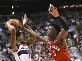 Raptors forward OG Anunoby (right) will represent the club in the Rising Stars game.   (Veronica Henri/Toronto Sun)