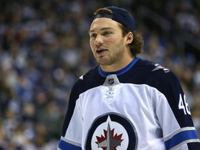 Jets’ Brendan Lemieux has zero goals and 27 penalty minutes in his first nine games this season and has since flipped the switch, recording seven goals and just 20 minutes in penalties in his last 27 games. (KEVIN KING/WINNIPEG SUN FILES)