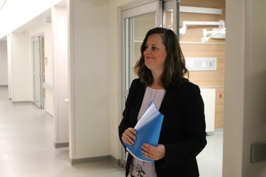 Lynda Tjaden, the Winnipeg Regional Health Authority's women's health director guides media on a tour of the nearly finished Health Sciences Centre Winnipeg Women's Hospital on Tuesday, Feb. 26, 2019. The new $233-million facility includes neonatal areas, family and child spaces and plenty of natural light. 
Joyanne Pursaga/Winnipeg Sun/Postmedia Network