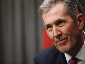 Manitoba Premier Brian Pallister speaks to media after the reading of the throne speech at the Manitoba Legislature in Winnipeg, Tuesday, Nov. 20, 2018. Pallister is dropping another hint that he might call an early election.