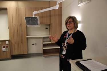 Monika Warren, director of Health  Sciences Centre's children's hospital, speaks to media on a tour of the nearly finished Health Sciences Centre Winnipeg Women's Hospital on Tuesday, Feb. 26, 2019. The new $233-million facility includes neonatal areas, family and child spaces and plenty of natural light. 
Joyanne Pursaga/Winnipeg Sun/Postmedia Network