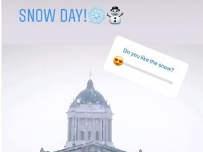 A photo of a snowy day in Winnipeg, posted on Premier Brian Pallister's Instagram account, is shown in this recent handout photo. On social media, Pallister appeared to marvel in recent days at the wintry Winnipeg weather. But in reality, he was at his vacation home in tropical Costa Rica, his office confirmed. Pallister's Twitter and Instagram accounts put up a few pictures of snowfall last Monday, Tuesday and Wednesday.