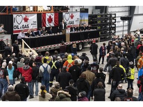 Saskatchewan Premier Scott Moe speaks during a pro-pipeline rally at IJACK Technologies Inc. near Moosomin, Sask., on Saturday February 16, 2019.