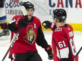Matt Duchene, left, and Mark Stone both sat out Thursdays game against the New Jersey Devils. THE CANADIAN PRESS
