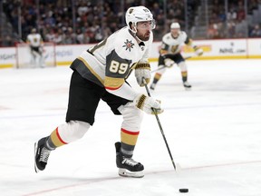 Vegas Golden Knights right winger Alex Tuch has benefitted from Paul Stastny’s arrival. Statsny’s calming presence is a reason why the winger leads the Golden Knights in scoring with 42 points. (Getty Images)