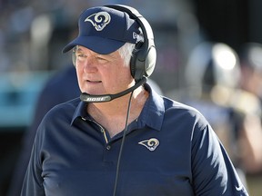 In this Oct. 15, 2017, file photo, Los Angeles Rams defensive coordinator Wade Phillips watches from the sideline against the Jacksonville Jaguars in Jacksonville, Fla. (AP Photo/Phelan M. Ebenhack, File)