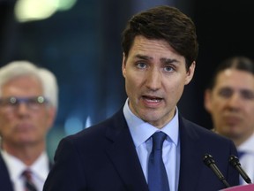 Prime Minister Justin Trudeau speaks during an announcement of funding for Winnipeg Transit projects at its Fort Rouge garage in Winnipeg on Tues., Feb. 12, 2019. Kevin King/Winnipeg Sun/Postmedia Network