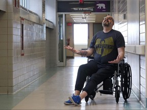 Local comedian John B. Duff looks to the heavens as he awaits physiotherapy at Health Sciences Centre in Winnipeg on Wed., Feb. 13, 2019. Kevin King/Winnipeg Sun/Postmedia Network