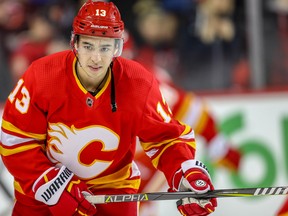 Johnny Gaudreau and the Calgary Flames take on the Winnipeg Jets on Saturday night. (AL CHAREST/POSTMEDIA NETWORK)