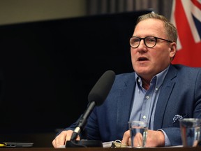 Finance Minister Scott Fielding discusses the third quarter financial report at the Manitoba Legislative Building in Winnipeg on Mon., March 4, 2019. Kevin King/Winnipeg Sun/Postmedia Network