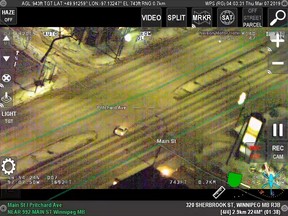 Screenshot off video released by Winnipeg Police Service on Monday, from their AIR1 police helicopter which was involved in the capture of a suspected stolen car thief, early Thursday morning.
