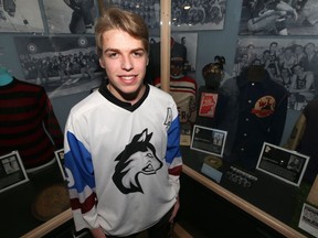 Ryan Ostermann of the Silver Heights Huskies poses for a photograph at a press conference for the 2019 AAAA provincial high school hockey championships, at the Manitoba Sports Hall of Fame on Tuesday.