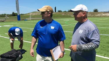 Blue Bombers assistant general managers Danny McManus (right) and Ted Goveia at a tryout camp in Bradenton, Florida Tuesday
Ted Wyman/Winnipeg Sun/Postmedia Network