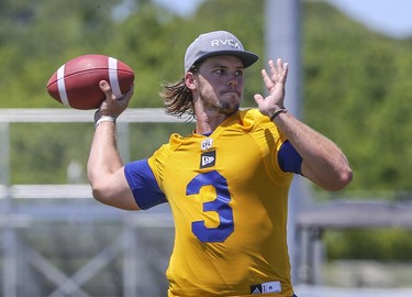 Winnipeg Blue Bombers quarterback Kevin Anderson (3) passes during a team mini - camp at IMG Academy in Bradenton Florida on Wednesday, April 24, 2019.

Photo by Tom O'Neill