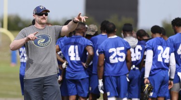 Winnipeg Blue Bombers Head Coach Mike O'Shea  organizes workouts during a team mini-camp at IMG Academy in Bradenton Florida on Thursday, April 25, 2019.

Photo by Tom O'Neill