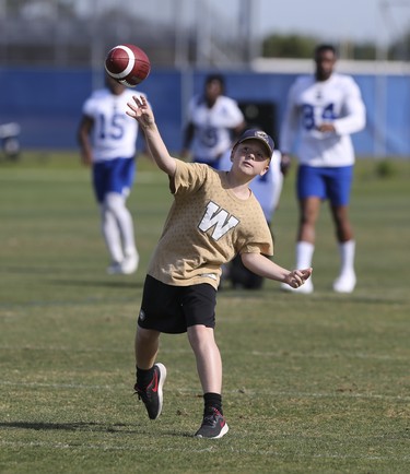 Josh McManus, son of Winnipeg Blue Bombers Assistant GM Danny McManus, tosses the ball during a team mini-camp at IMG Academy in Bradenton Florida on Thursday, April 25, 2019.

Photo by Tom O'Neill