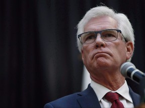 Jim Carr, Minister of International Trade Diversification speaks during a press conference in Winnipeg on Tuesday, October 23, 2018. The federal government has appointed its long awaited independent watchdog to enforce responsible conduct of Canadian companies operating abroad. THE CANADIAN PRESS/John Woods ORG XMIT: CPT111